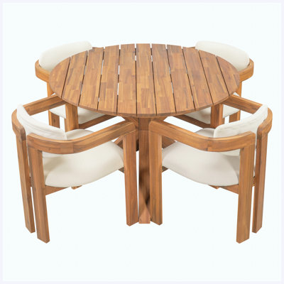 44.5" Round Acacia Wood Outdoor Dining Table with X-Shaped Base, Natural Finish