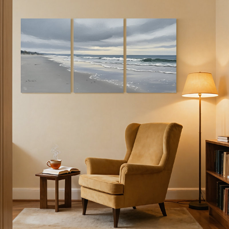 Nautique et plage, océan, vagues, ciel, plage, nuages, sable, eau, horizon, ensemble de 3 impressions sur toile