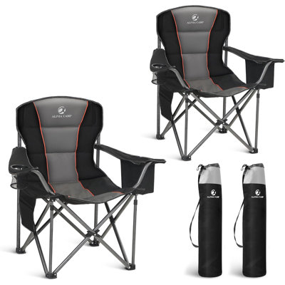 Folding Camping Chair Oversized Heavy Duty Padded Outdoor Chair With Cup Holder Storage And Cooler Bag,  Capacity, Thicken Oxford,2 Pack