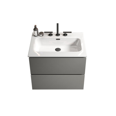 Meuble-lavabo mural avec lavabo en céramique avec trois trous de robinet, grand meuble-lavabo flottant de rangement pour salle de bain moderne, pré-assemblé