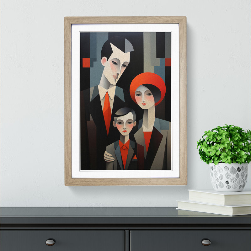 Loving Family Constructivism - Single Picture Frame Print on Wood, Oak Framed, 64cm H x 46cm W x 2cm D