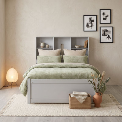 Twin Wood Platform Bed with 2 Drawers, Bookcase Headboard and USB Port