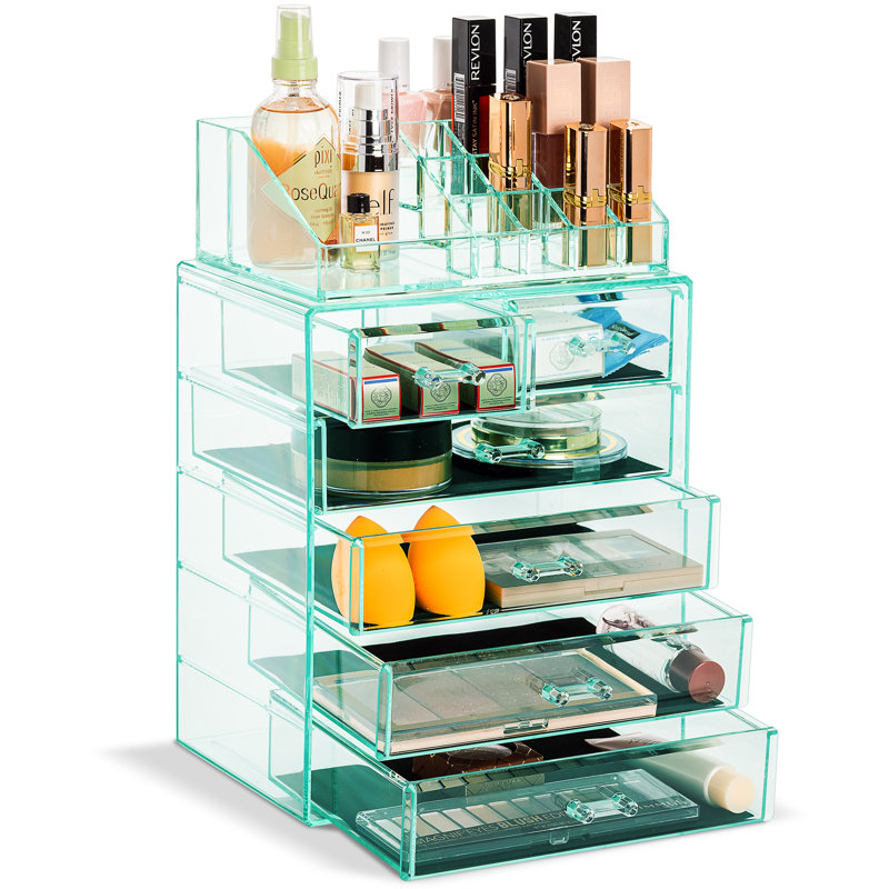 Trousse de rangement en acrylique et maquillage Sorbus, 2 pièces, bleu sarcelle, Bleu sarcelle