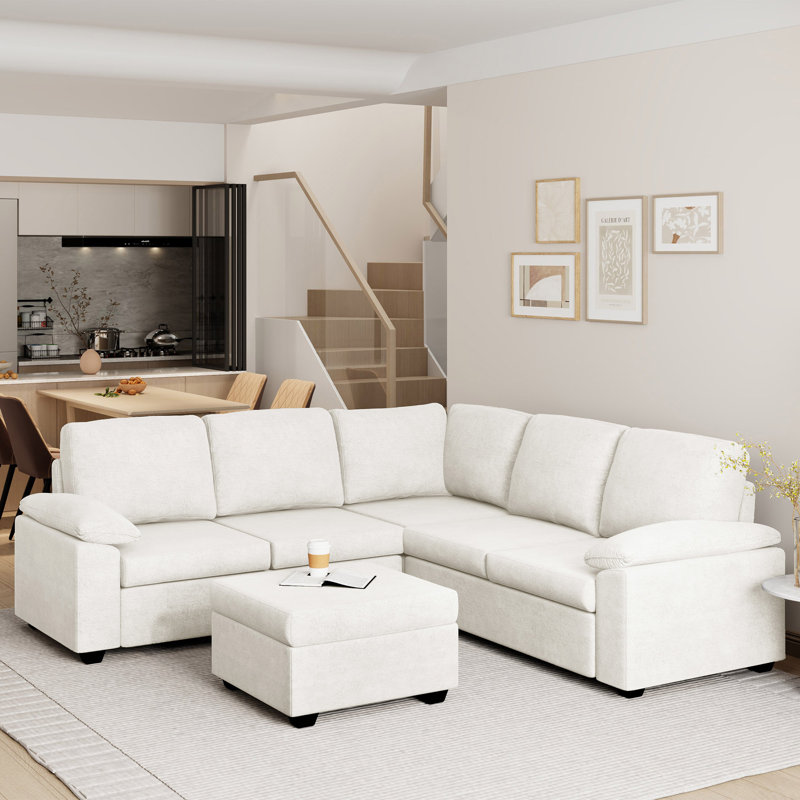 4 - Piece Upholstered Sectional, Beige Velvet