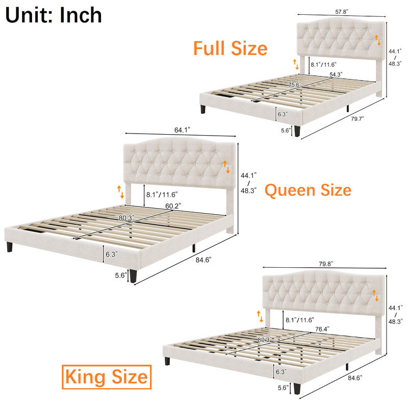Beige Upholstered Bed Frame, King