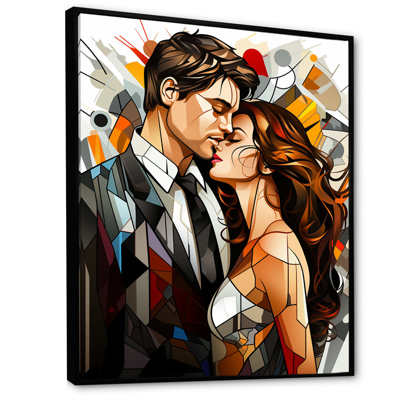 Portrait de couple abstrait en mosaïque, Cadre flottant noir, H 44 po x l 34 po x P 1,5 po