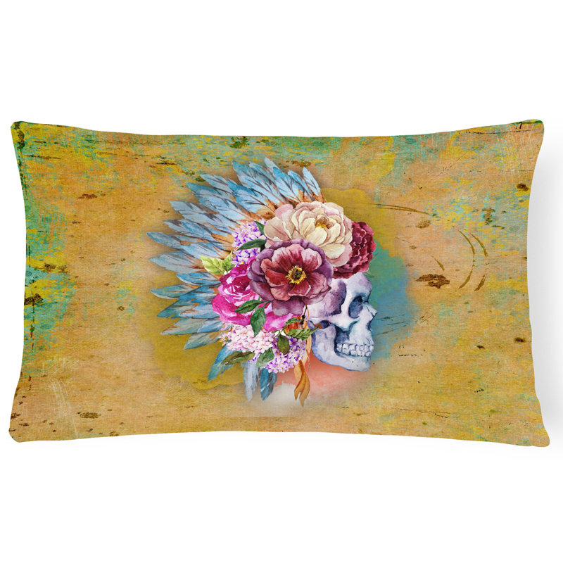Flowers Skull Lumbar Pillow