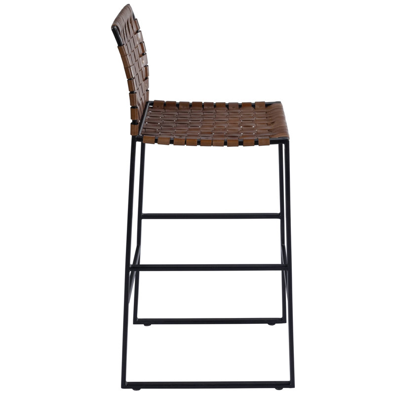Butler Urban Brown Woven Leather Bar Stool, Bar Stool (30" Seat Height), Dark Brown/Black