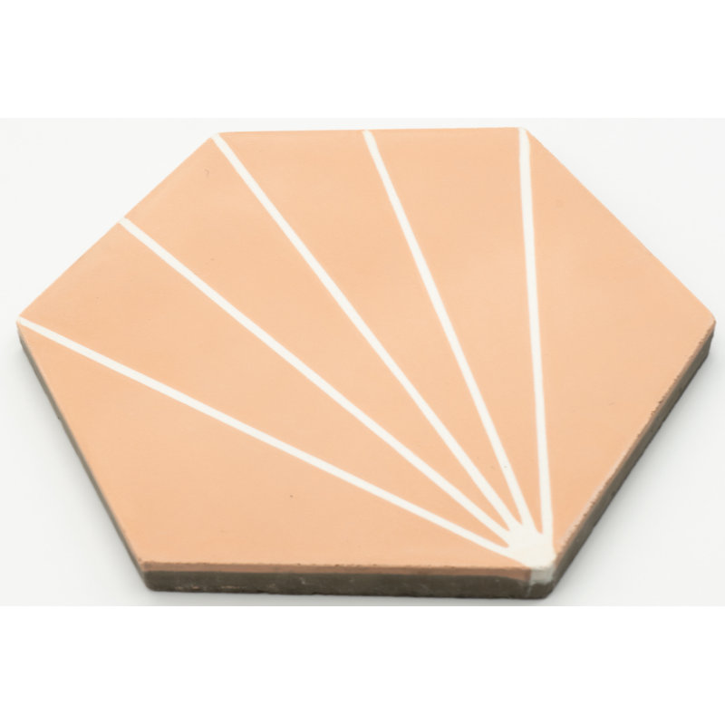 Menara 8" x 9" Cement Patterned Wall & Floor Tile, Peach/White