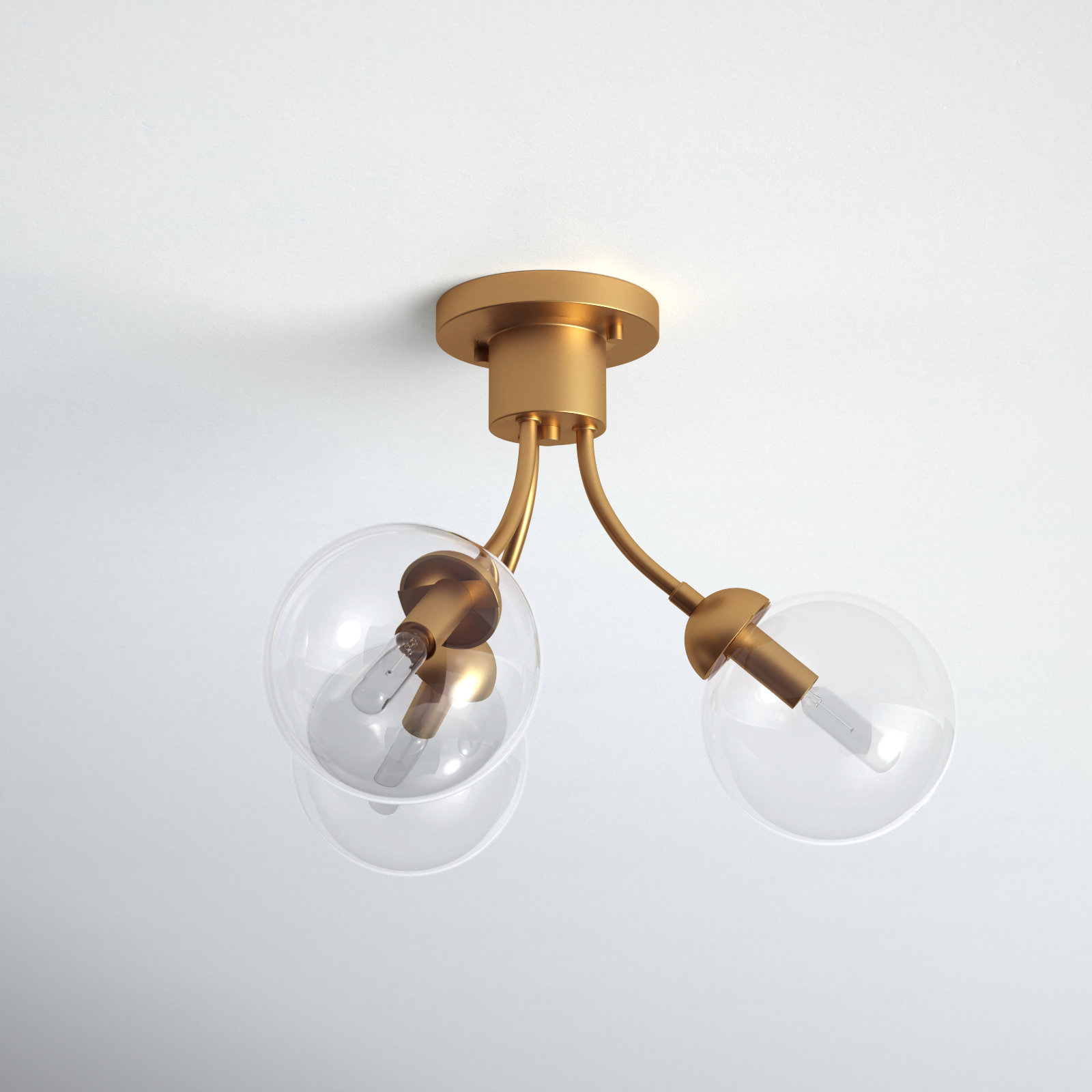 Brewer 3 Light Glass Semi Flush Mount, Natural Brass
