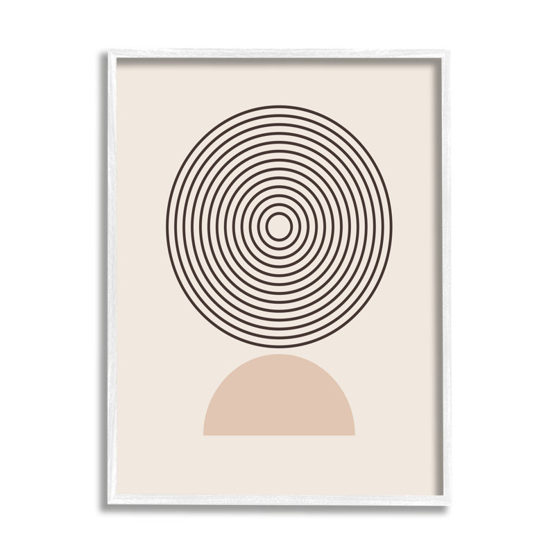 Cercles modernes sur fond beige sur bois, H 30 po x l 24 po x P 1,5 po, Estampe numérique encadrée blanc bord de mer