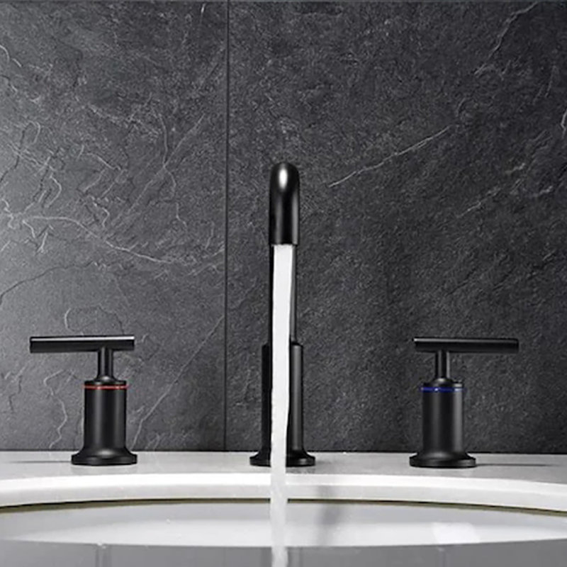 Robinet de salle de bain noir mat à deux poignées avec robinet de contrôle de température précis