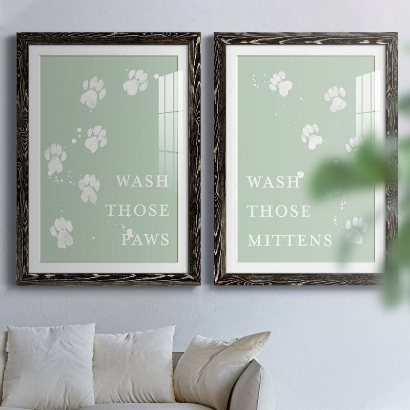 " Wash Your Paws III " 2 - Pieces, 43.5" H x 31.5" W x 1" D, Black Framed Paper, White