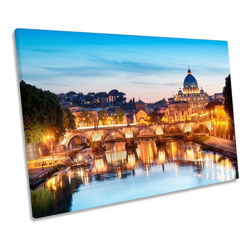 Rome Italy City Bridge River - Wrapped Canvas Print, 30.5cm H x 45.7cm W x 2cm D