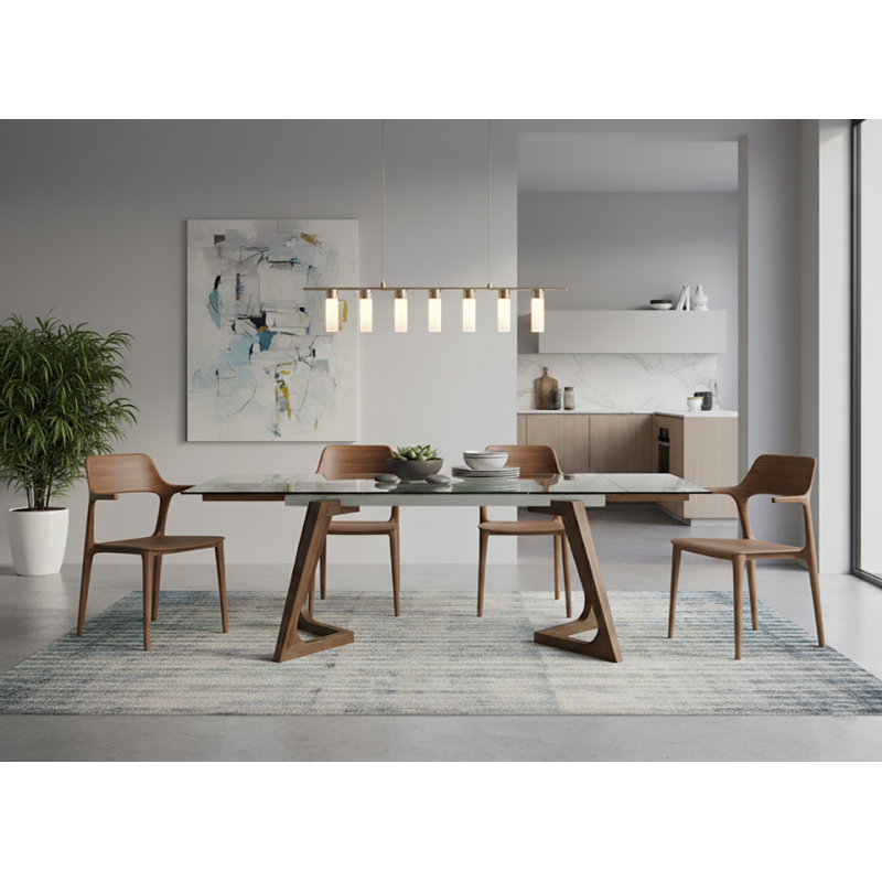 Glass Top Solid Wood Base Dining Table