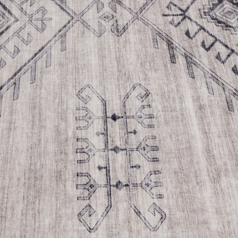Tapis rectangulaire gris en polyester fabriqué à la machine marocain Kleiman, Rectangle 5 pi x 7 pi