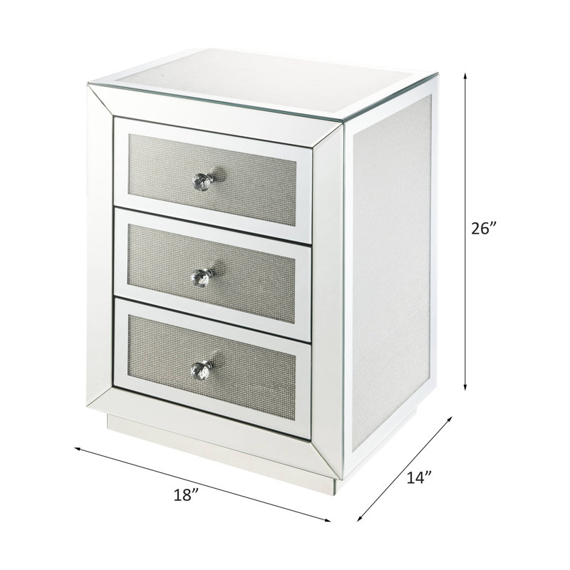 Table d'appoint en miroir avec garniture de faux diamants - Rectangulaire, rangement pratique décoré contemporain