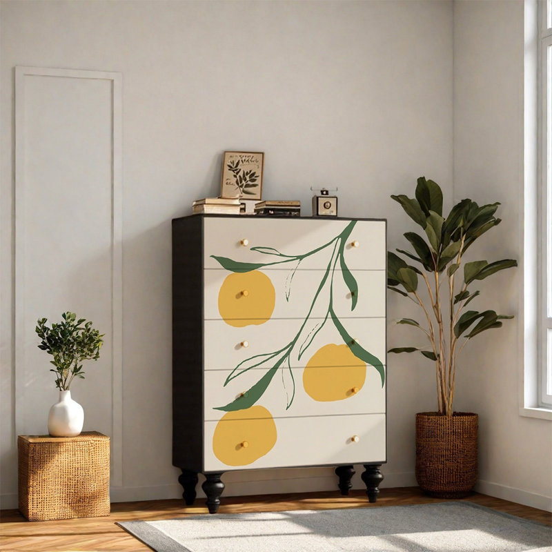 Armoire de rangement décorative à cinq tiroirs en pin