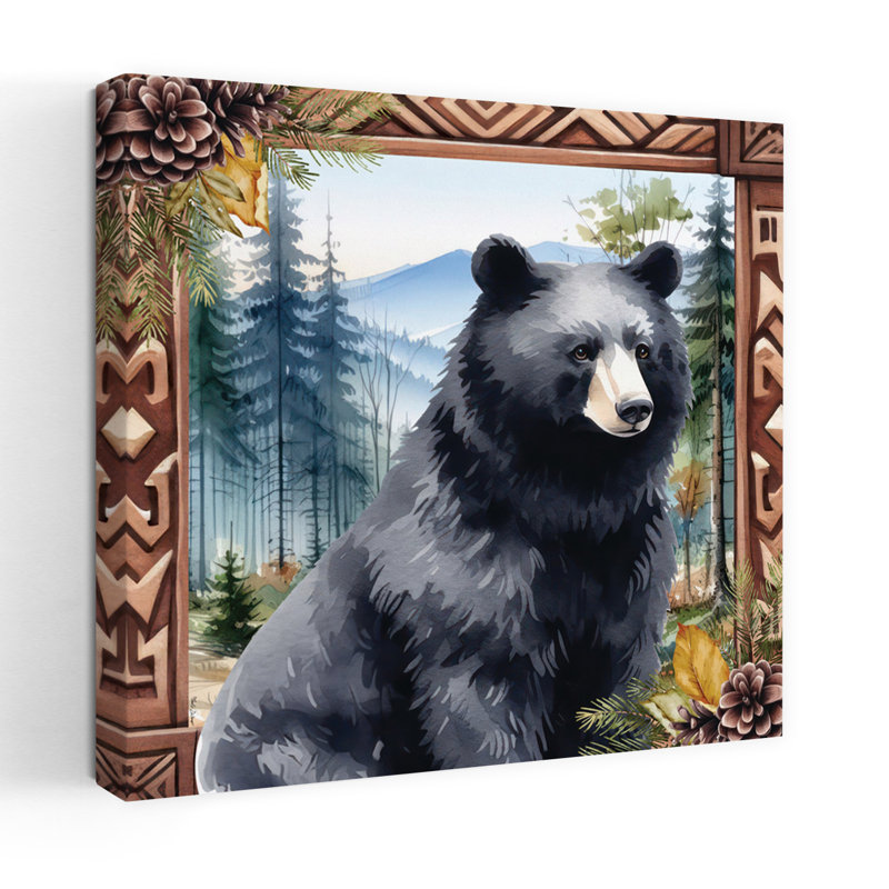 Ours en bois contemporain avec art, H 36 po x l 36 po