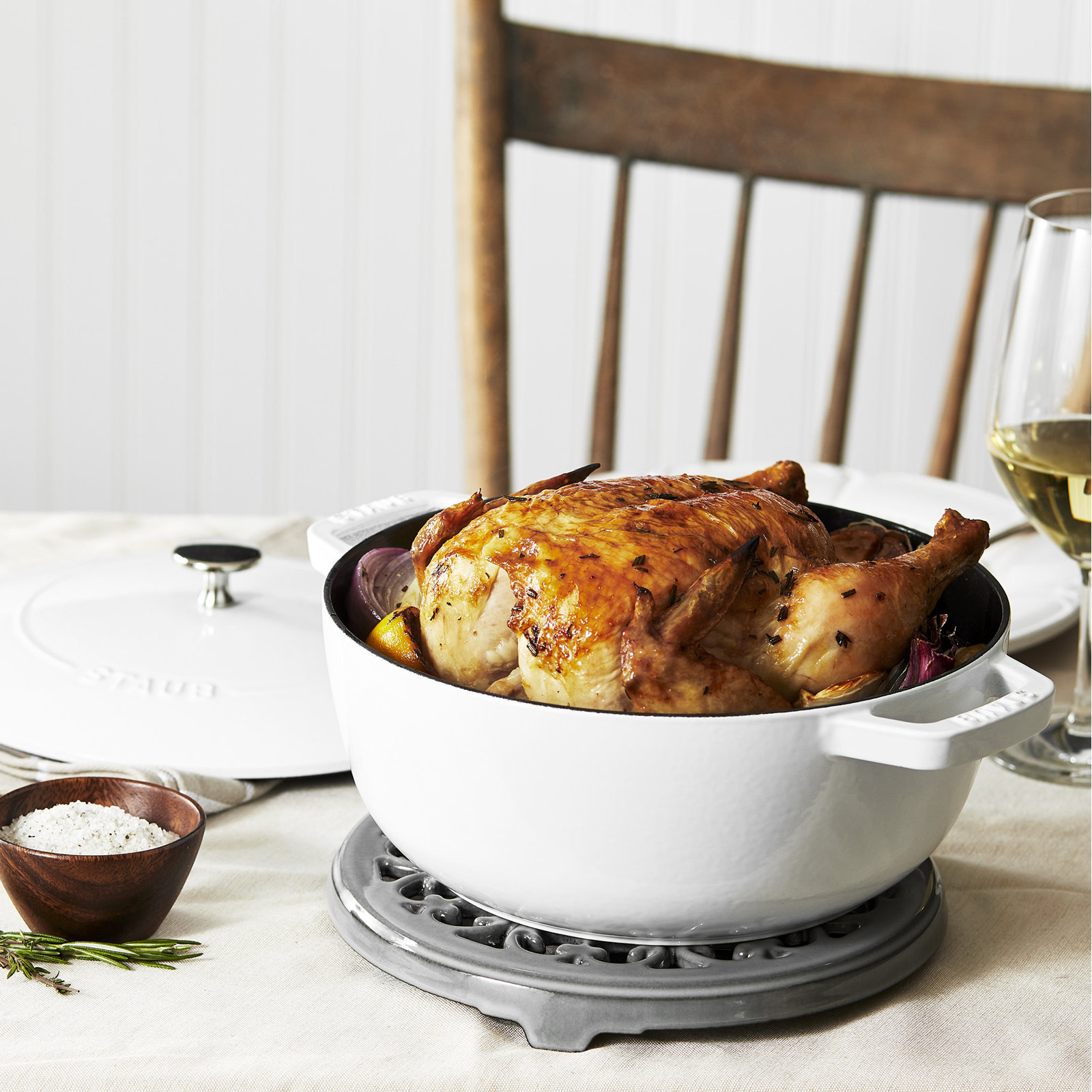 Handcrafted Enameled Cast Iron Dutch Oven, White