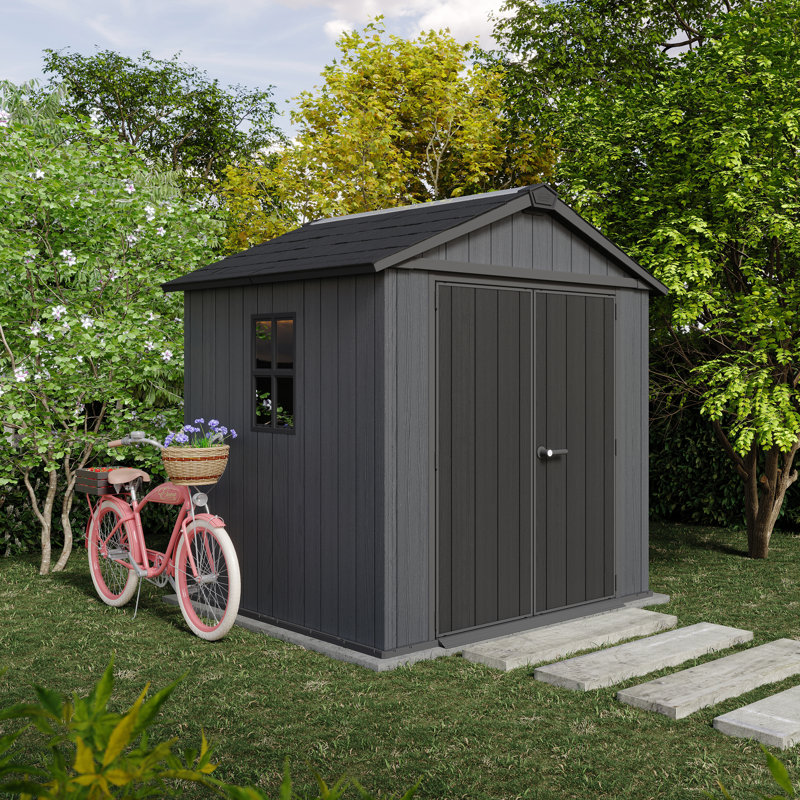 Remise de rangement extérieure en résine durable Keter Newton Plus avec plancher et portes doubles pour meubles de jardin et outils, gris graphite (6 tailles disponibles)