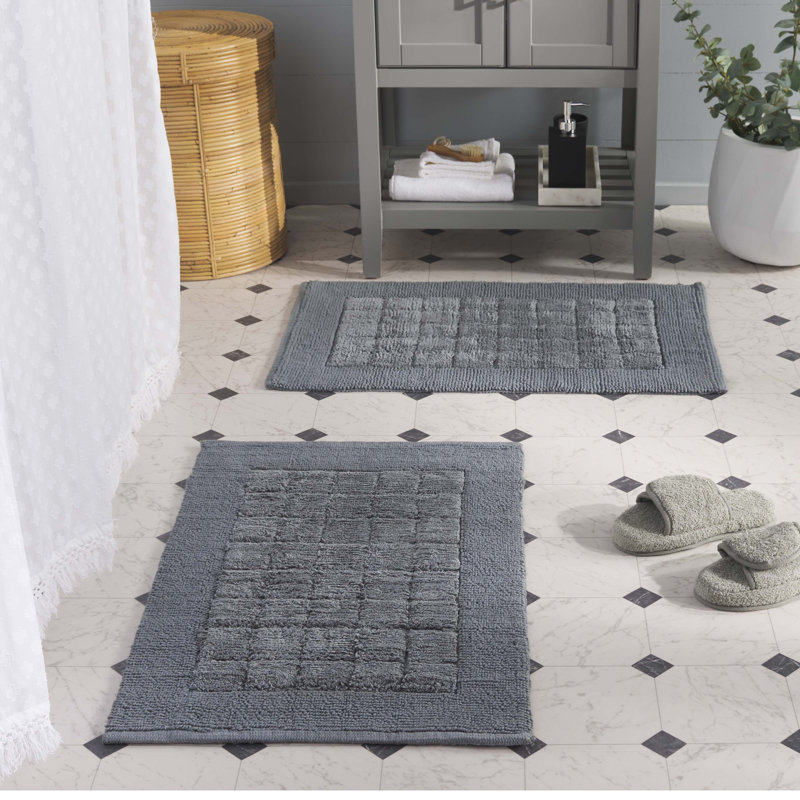 Tapis de bain Bennett Boarder Grid, Gris foncé