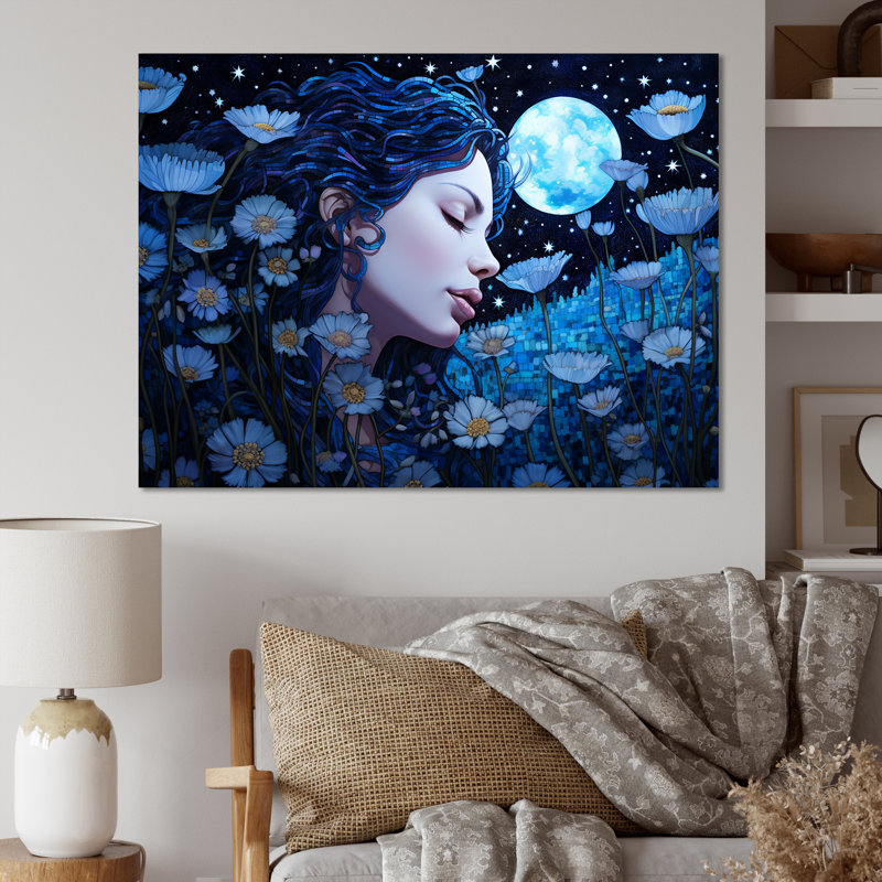 Moonlight Flower Garden Dreams Portrait sur impression sur toile, Toile tendue, H 24 po x l 32 po x P 1 po