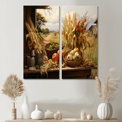 «African Harvest Abundance III - Large African Art», impressions sur toile 2 panneaux