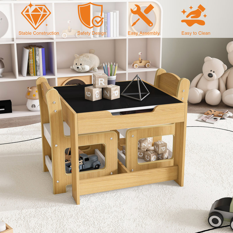 3-in-1 Kids Activity Table Set with Detachable Blackboard and Built-in Storage