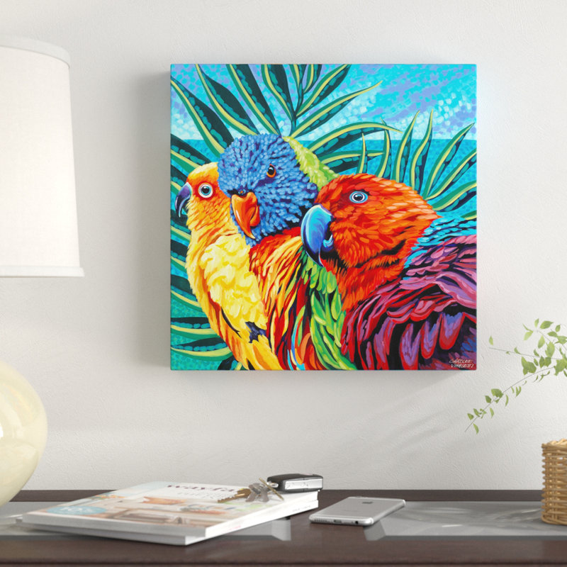 «Birds in Paradise I», reproduction de peinture acrylique sur toile tendue, H 14 po x l 14 po x P 2 po