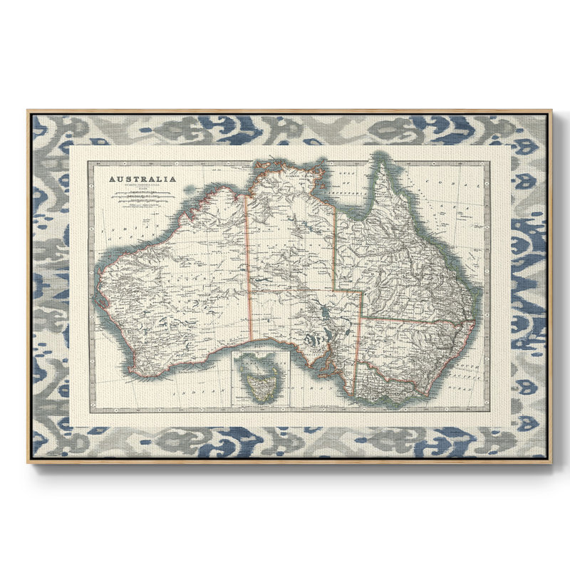 " Bordered Map Of Australia ", 17" H x 25" W x 2" D, Natural Wood