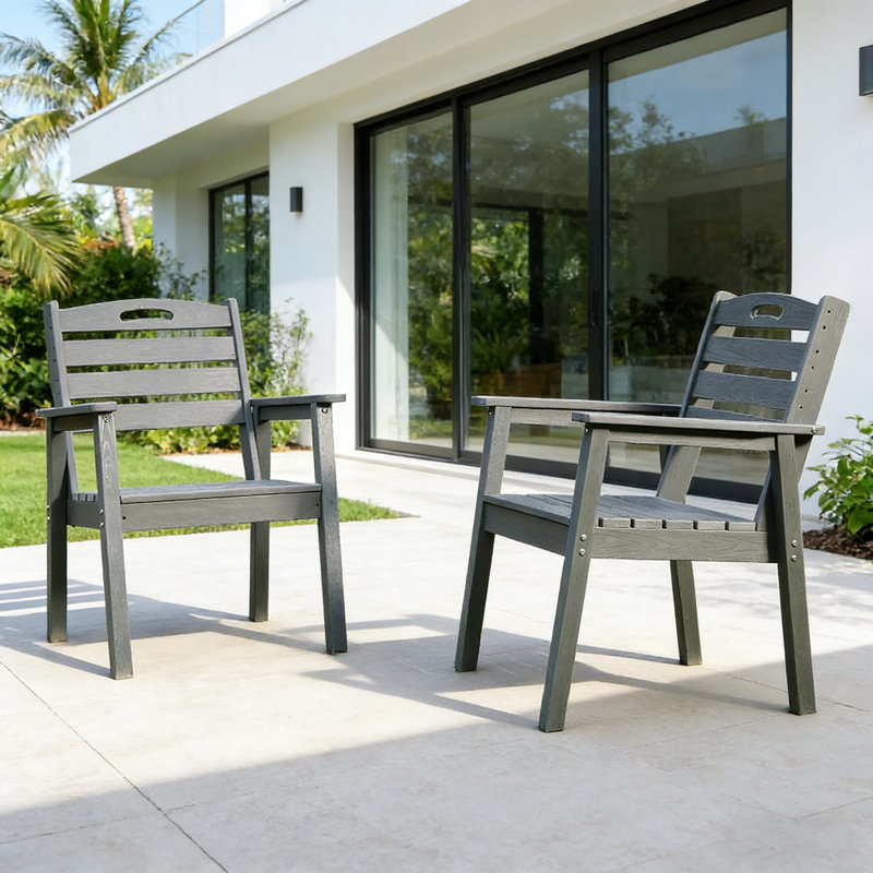 HDPE Outdoor Dining Chair, Weather Resistant Patio Chair with Low Maintenance Design, Gray