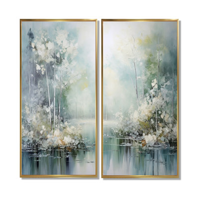 Minimal River Forest Liquid Art I - Traditional Canvas Prints 2-Panels