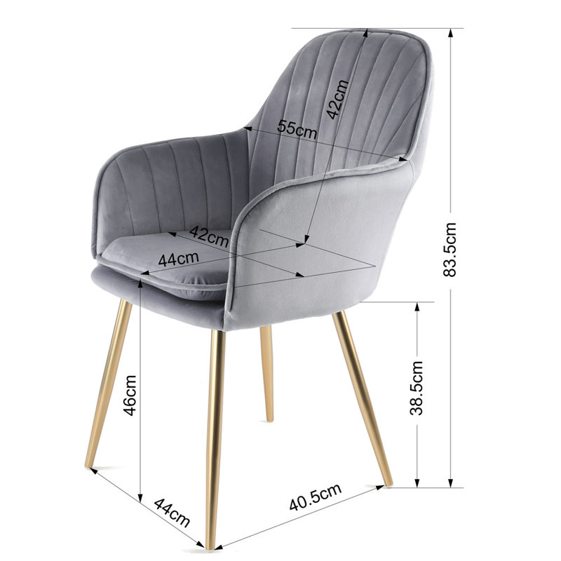 Pugliese Velvet Armchair, Grey, Gold