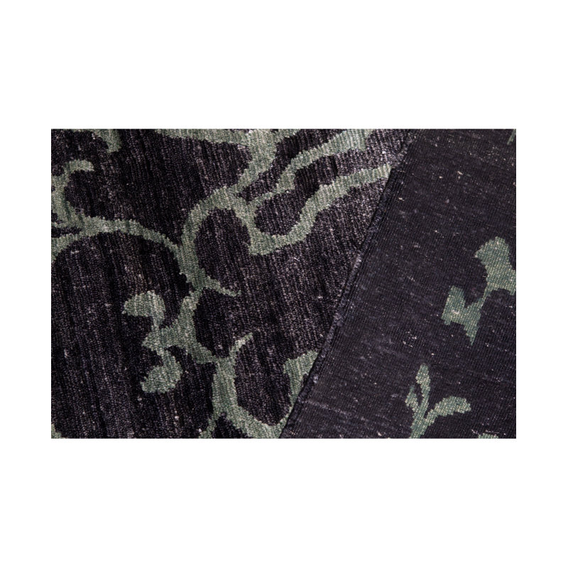 Tapis noir et vert de haute qualité noué à la main