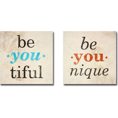 Ensemble de 2 reproductions d’art textuel sur toile tendue, "Be-You-tiful & be-you-pée"