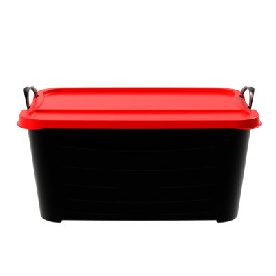  55Qt Stackable Storage Bin, Versatile Lidded Container, Black, 6 Pack