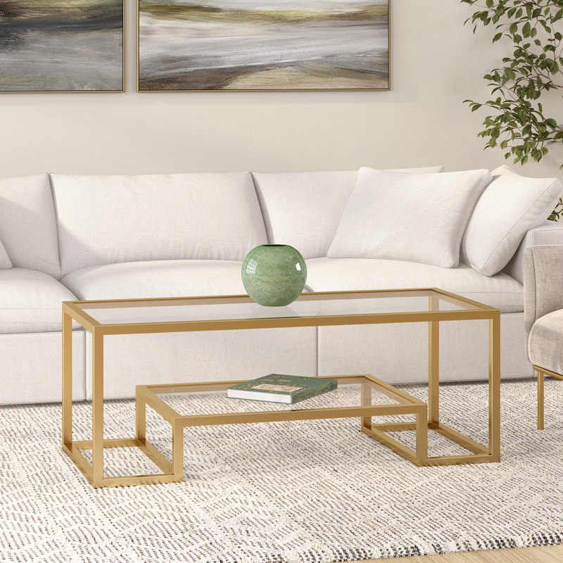 Frame Coffee Table with Storage, Brass, 43.18cm H  x 114.3cm W x 50.8cm D