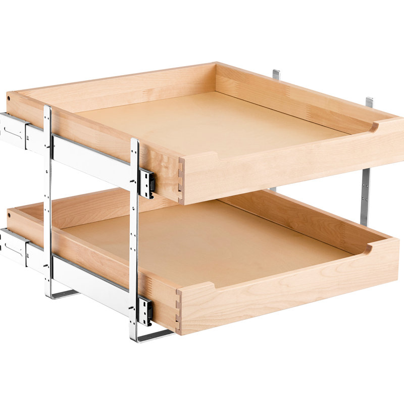 Tiroir en bois à 2 niveaux pour armoire, glissière à fermeture en douceur, rails en métal, rangement solide à hauteur réglable, réglages
