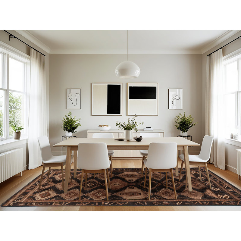 Machine Washable Persian Black Area Rug, Rectangle 7' x 10'