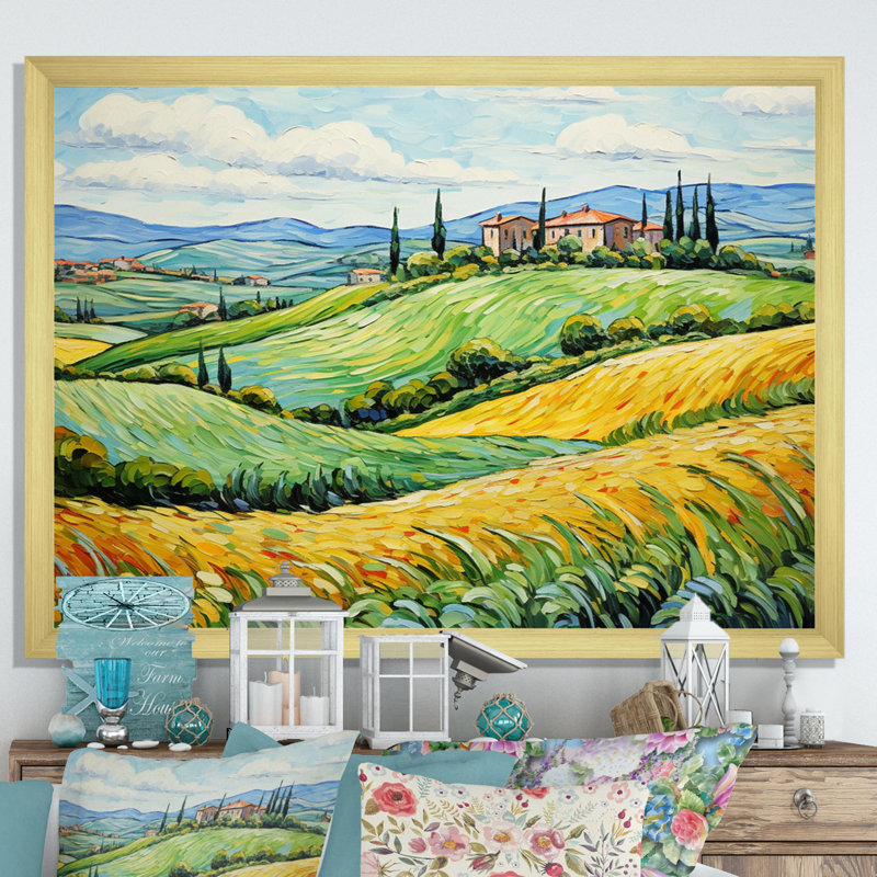 Vangogh Rolling Hills III - Vangogh, reproduction d'art sur toile, Cadre doré, H 30 po x l 40 po x P 1,5 po