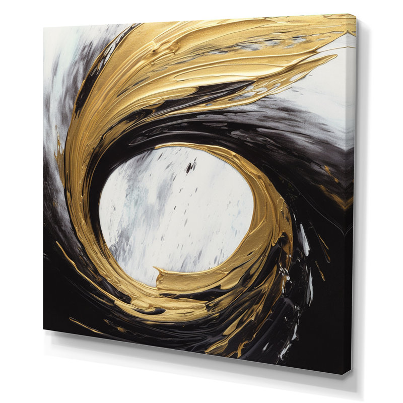 Waves Of Midnight Passion, abstrait noir et or - peinture abstraite sur toile, H 24 po x l 24 po x P 1 po, Toile tendue