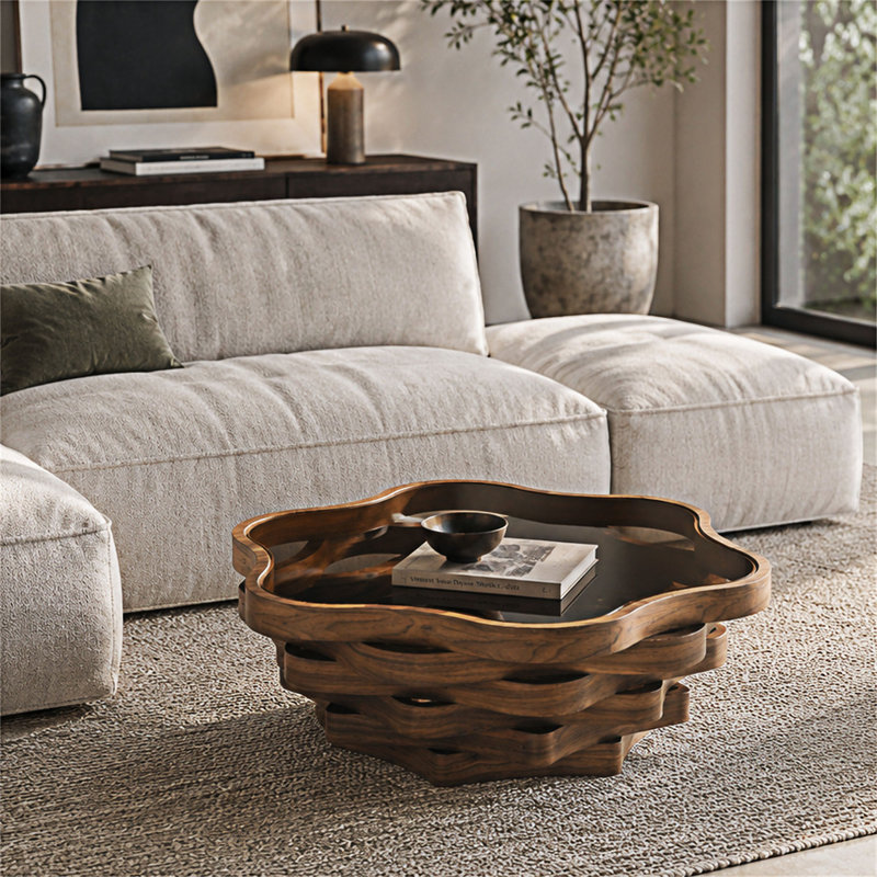 Table basse avec plateau en verre trempé