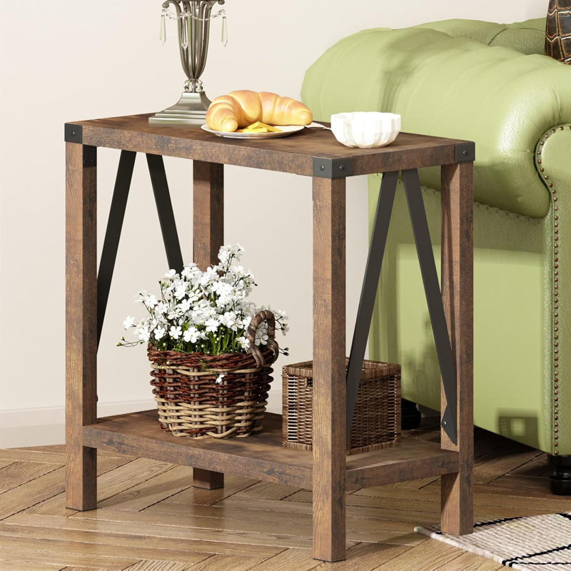 Rustic Brown 2-Pack Wood and Metal Farmhouse End Tables