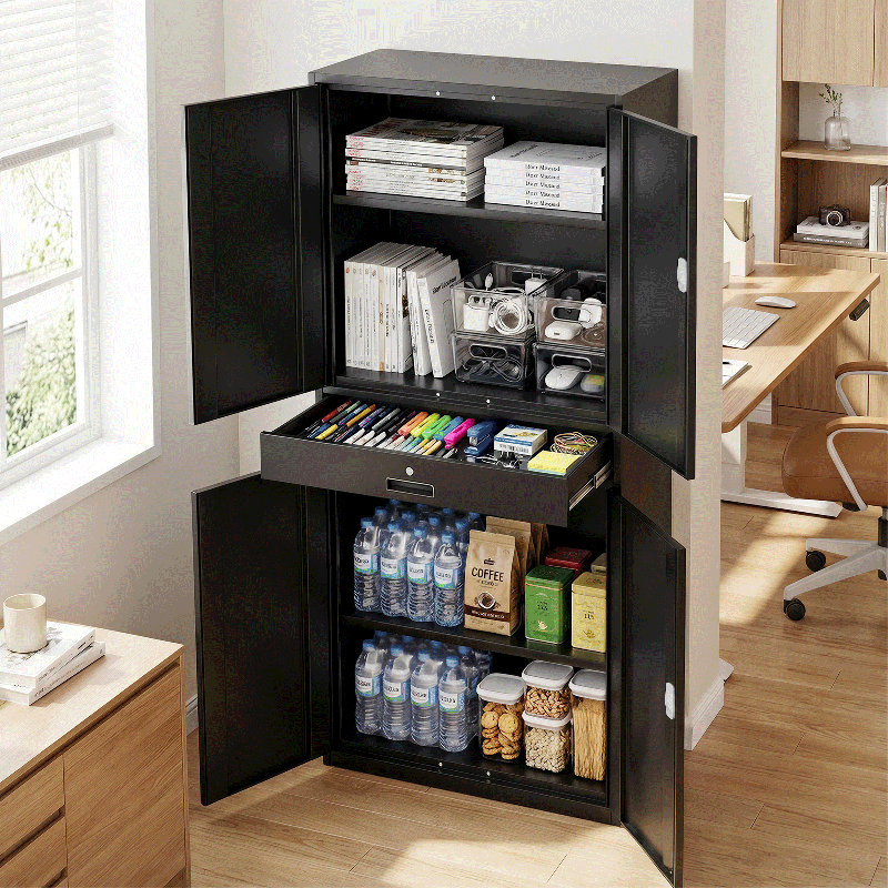 Armoire de rangement en métal 71 po, organisateur de rangement de garage avec portes verrouillables, tiroir et tablettes réglables