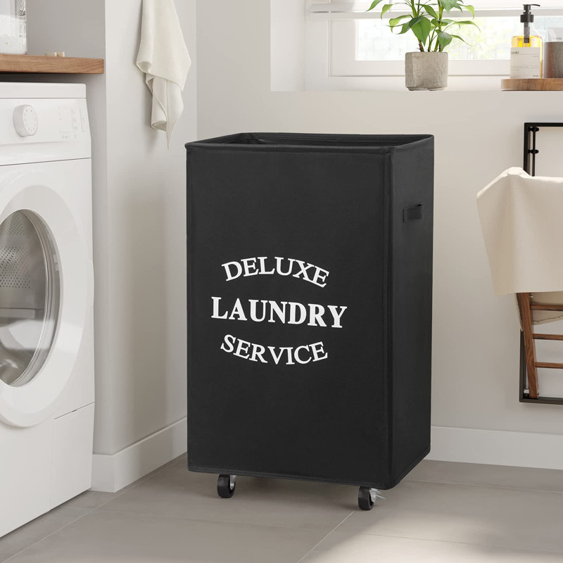 Fabric Rolling Laundry Hamper with Handles, Black