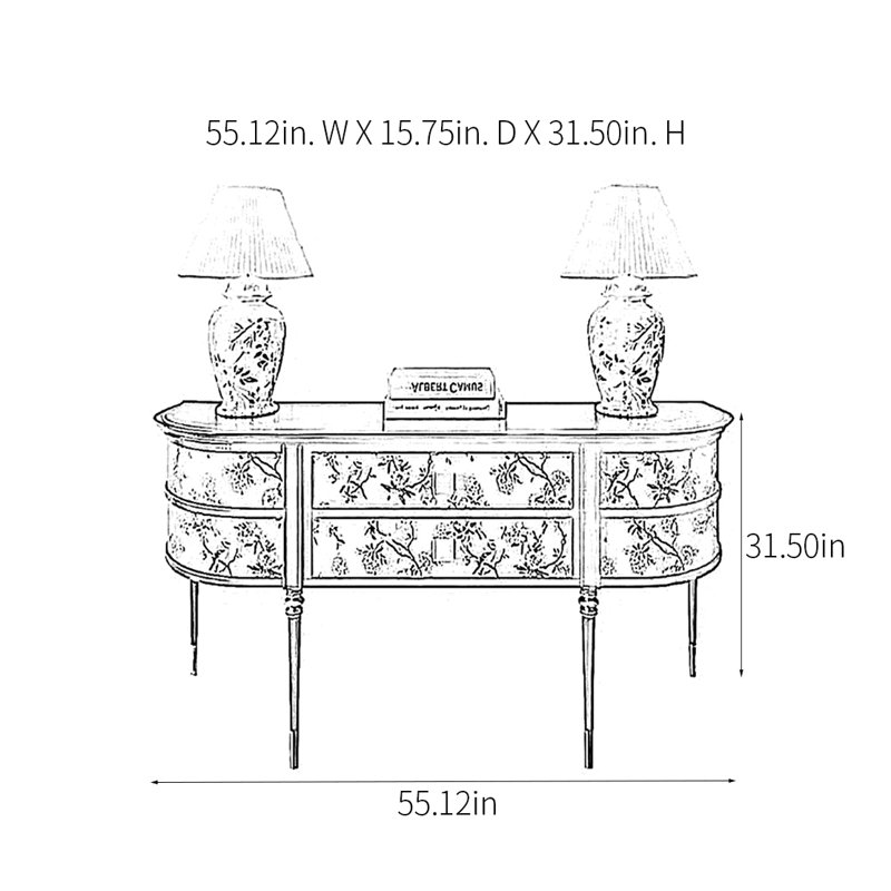 Console classique à peinture couleur, H 31,5 po x l 55,12 po x P 15,75 po