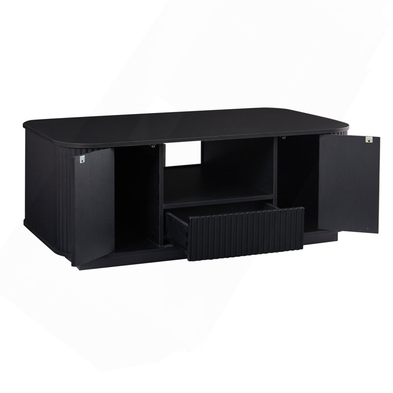 Table basse ovale de luxe moderne avec tiroirs et rangement, conception courbée pour les salons et les bureaux, Noir