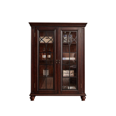 44.09" American‑Style Dark‑Brown Solid North‑American Cherry Wood Double‑Door Wine Cabinet, Freestanding Wall‑Side Storage & Display Sideboard Matched with TV Cabinet for Living Room