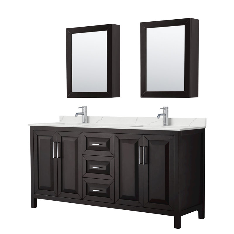Daria 72'' W Vanity, Polished Chrome, Brown, White Quartz